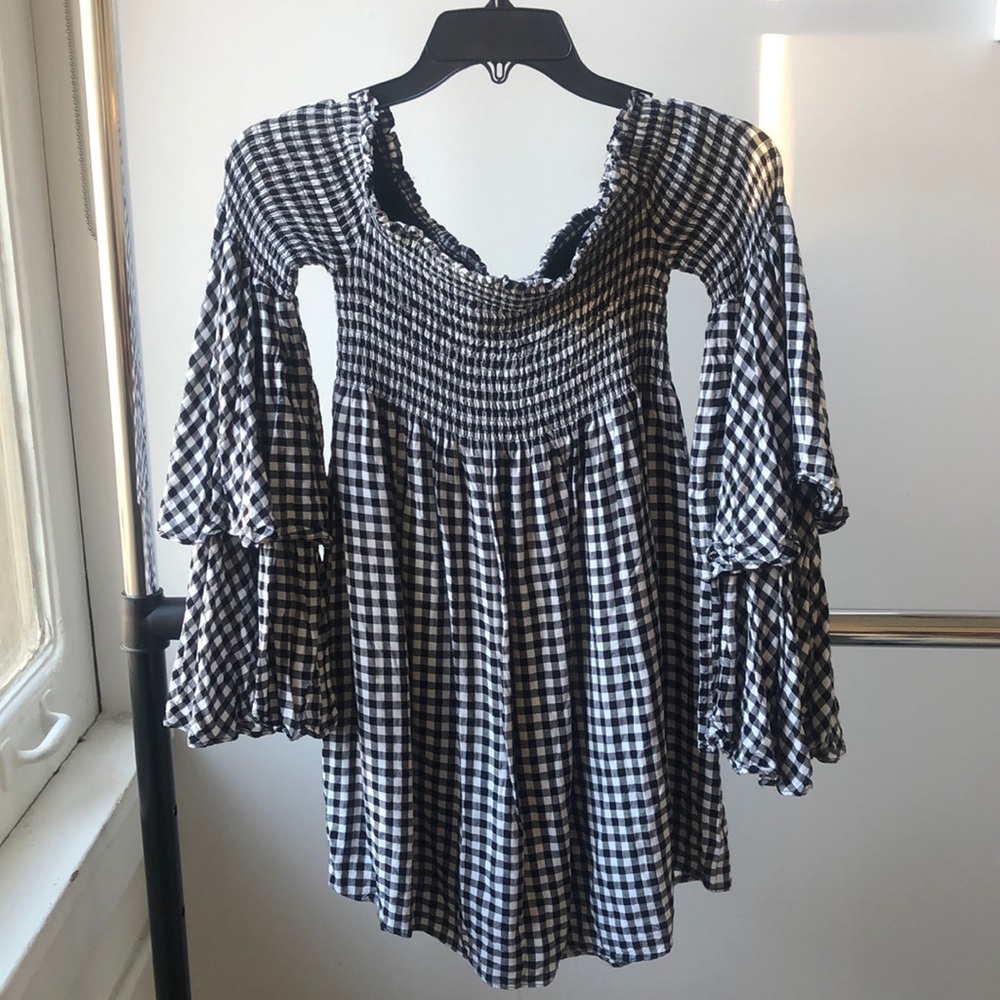 Skylar Madison bell sleeve gingham mini dress